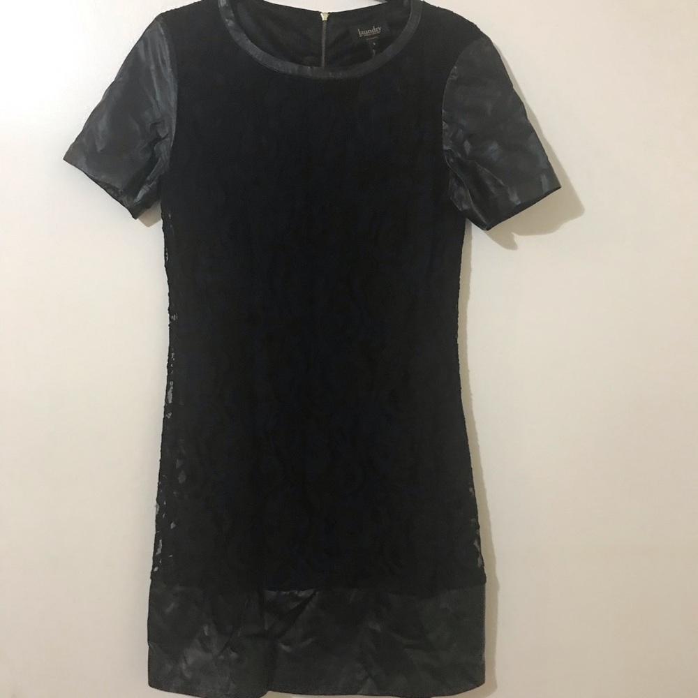 Black lace and leather dress